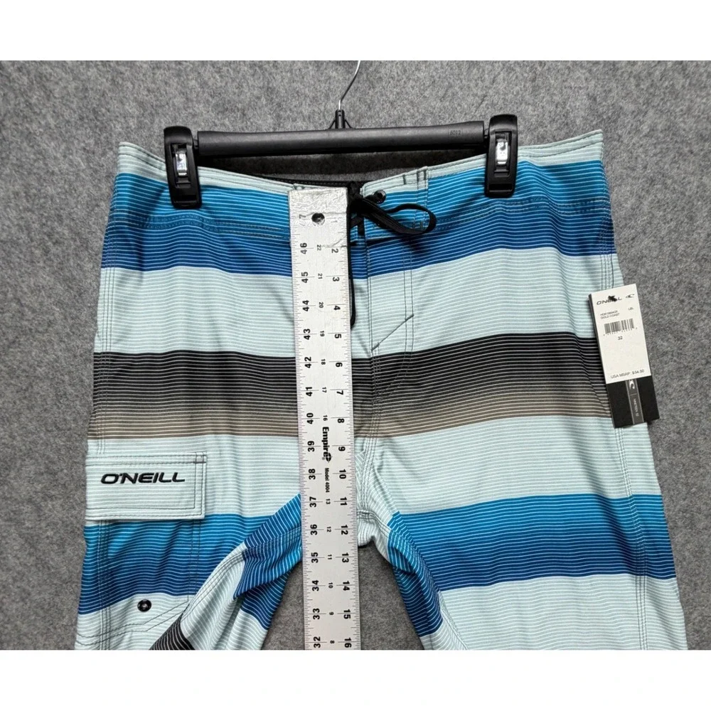 ONeill Hyperfreak Mens Board Shorts Blue Grey Striped Swim Trunks Size 32